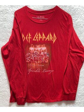 Def Leppard Large Songs From Sparkle Lounge Red Long Sleeve Graphic Tee Cotton